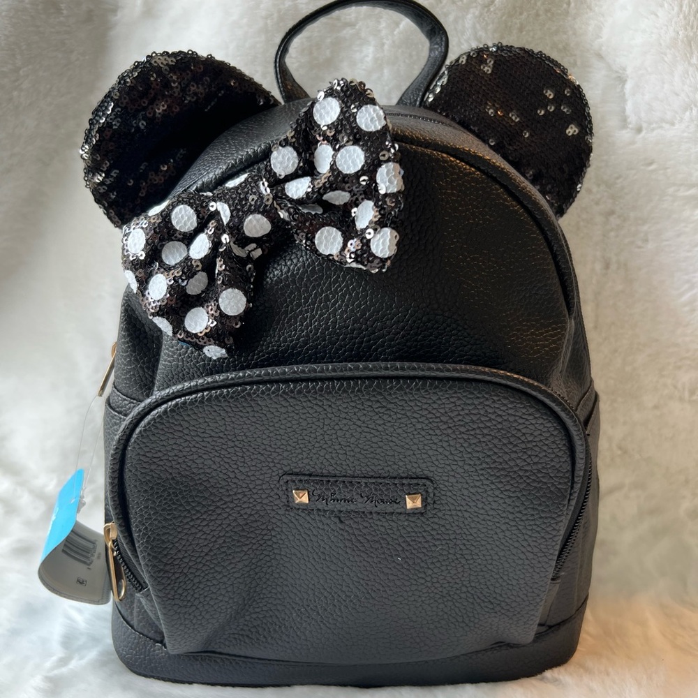 Disney Black Mini Backpack with Sequin Minnie Ears and Polka Dot Bow
